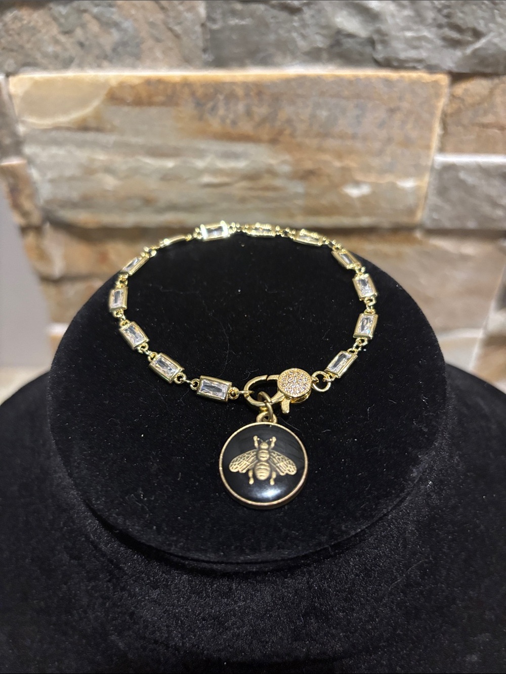 Gold & Crystal Charm Bracelet with GG black bee